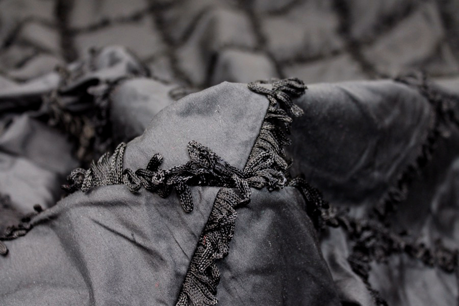 Silk Dupion with Fringed Harlequin Pintuck - Black fabric, image 5 of 8