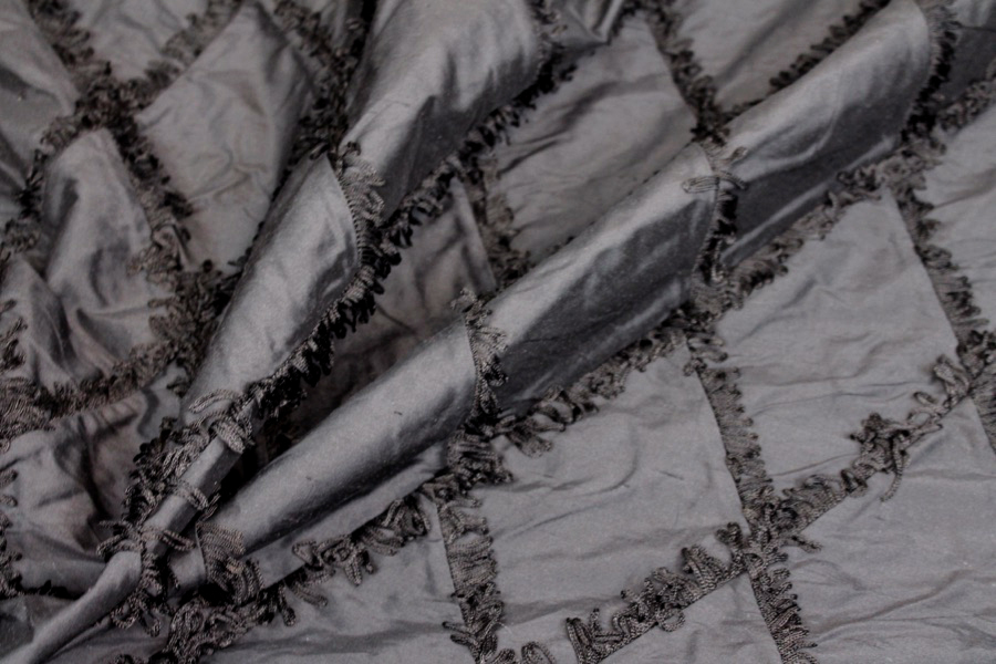 Silk Dupion with Fringed Harlequin Pintuck - Black fabric, image 7 of 8