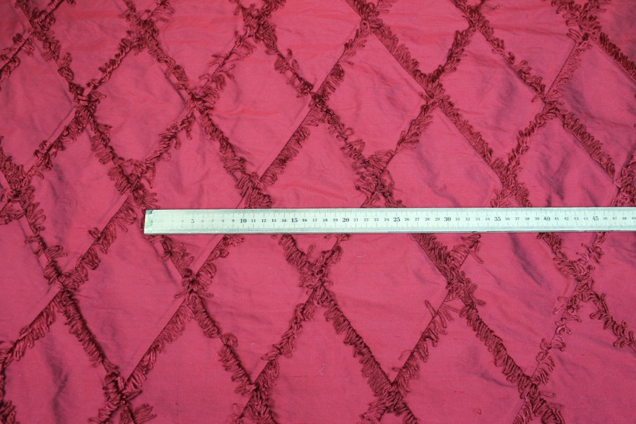 Silk Dupion with Fringed Harlequin Pintuck - Deep Red fabric, image 2 of 7