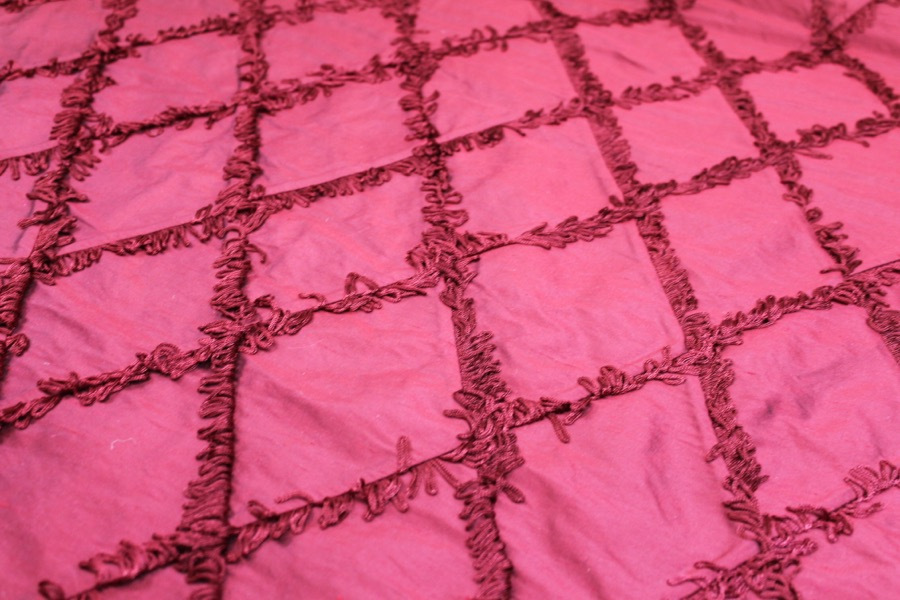 Silk Dupion with Fringed Harlequin Pintuck - Deep Red fabric