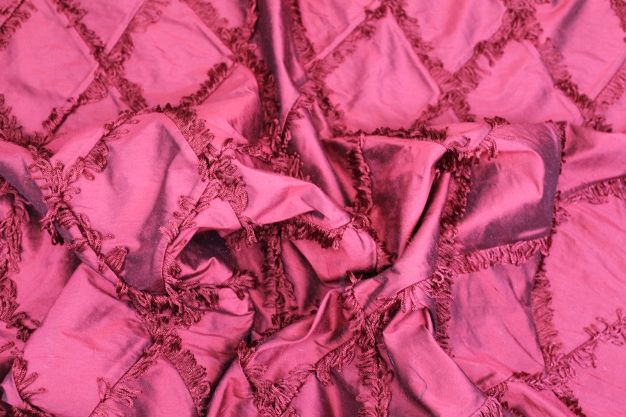 Silk Dupion with Fringed Harlequin Pintuck - Deep Red fabric, image 4 of 7