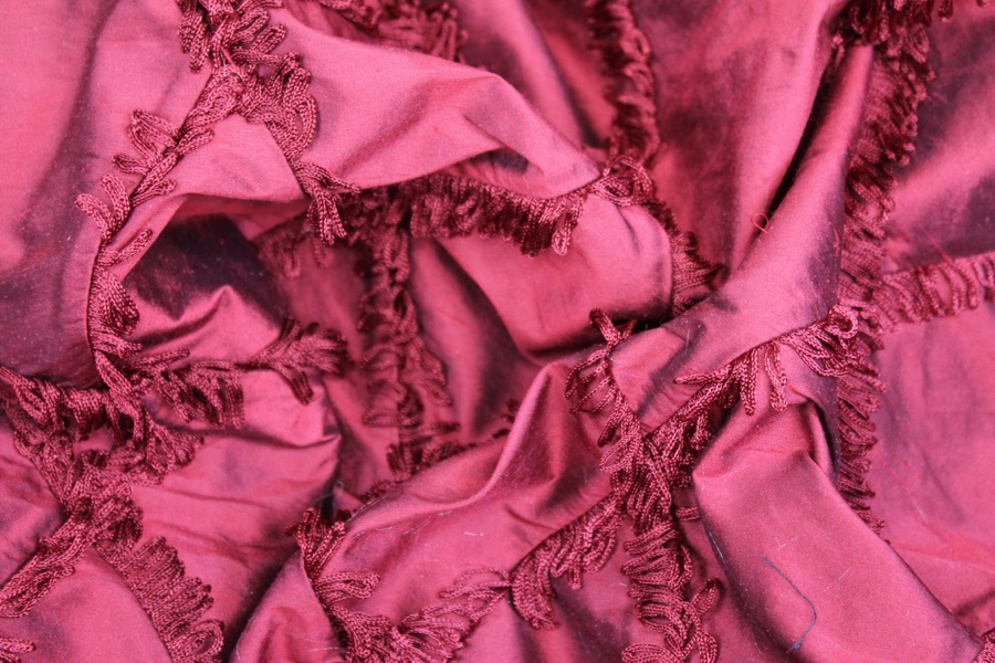 Silk Dupion with Fringed Harlequin Pintuck - Deep Red fabric, image 5 of 7
