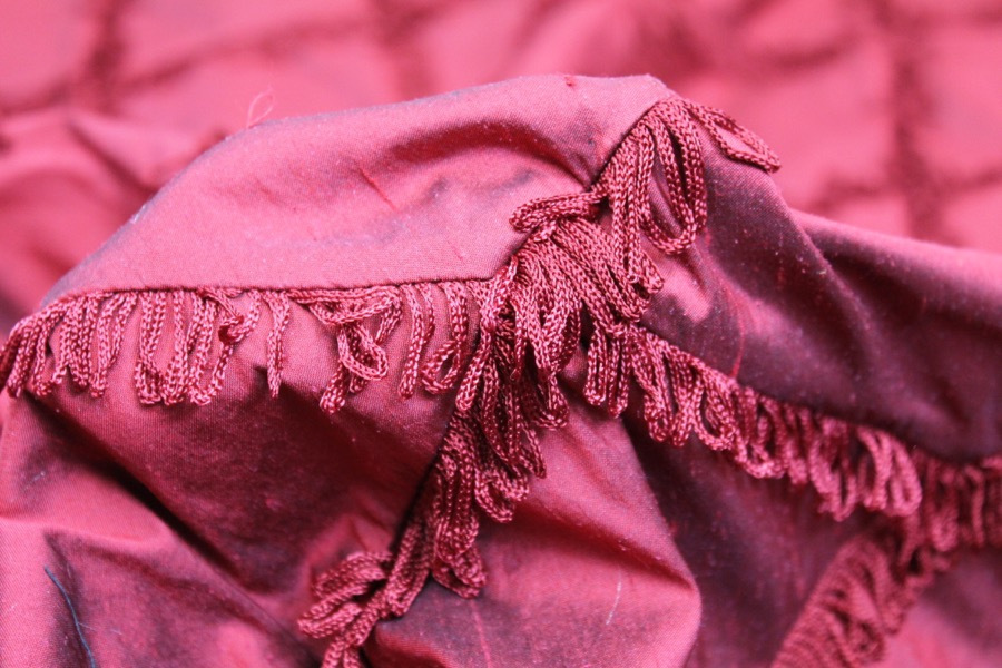 Silk Dupion with Fringed Harlequin Pintuck - Deep Red fabric, image 6 of 7