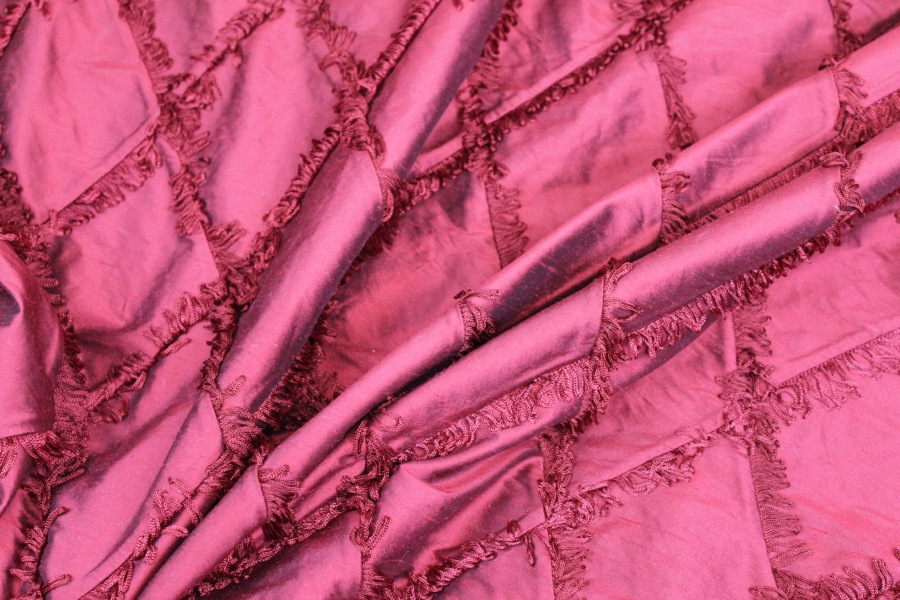 Silk Dupion with Fringed Harlequin Pintuck - Deep Red fabric, image 7 of 7