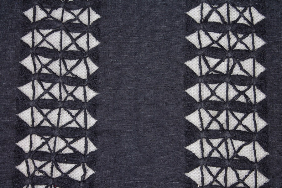 Black Silk Noil with String Pulled and Tied Lines fabric, image 2 of 5