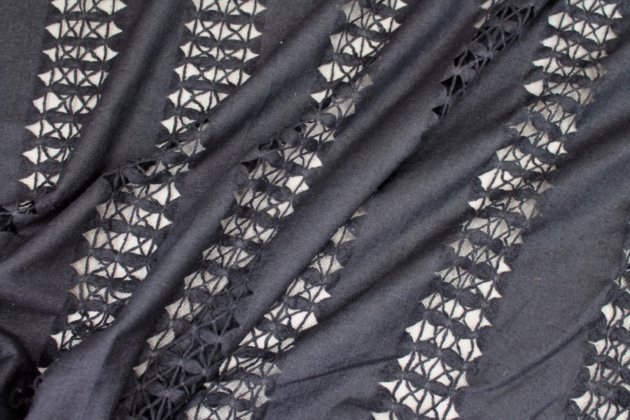 Black Silk Noil with String Pulled and Tied Lines fabric, image 4 of 5