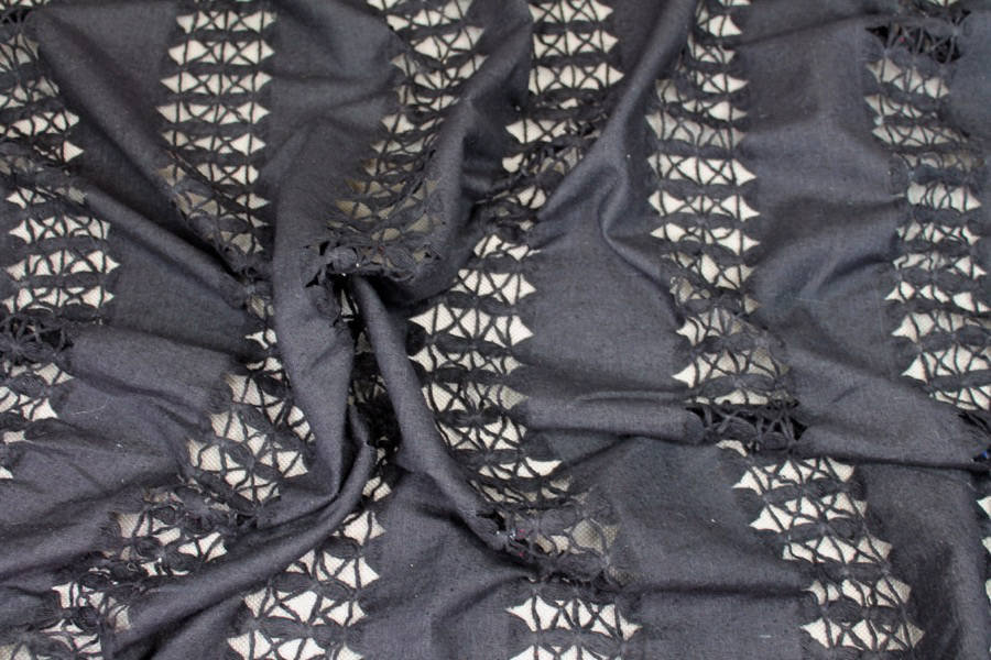 Black Silk Noil with String Pulled and Tied Lines fabric, image 5 of 5