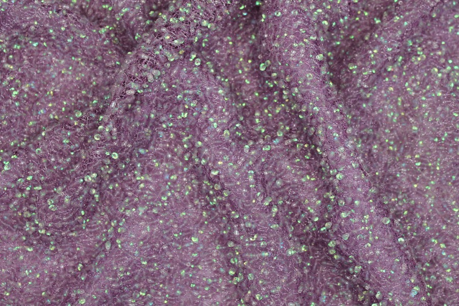 Encrusted Cupped Iridescent Micro-sequins on Mesh - African Violet fabric, image 3 of 8
