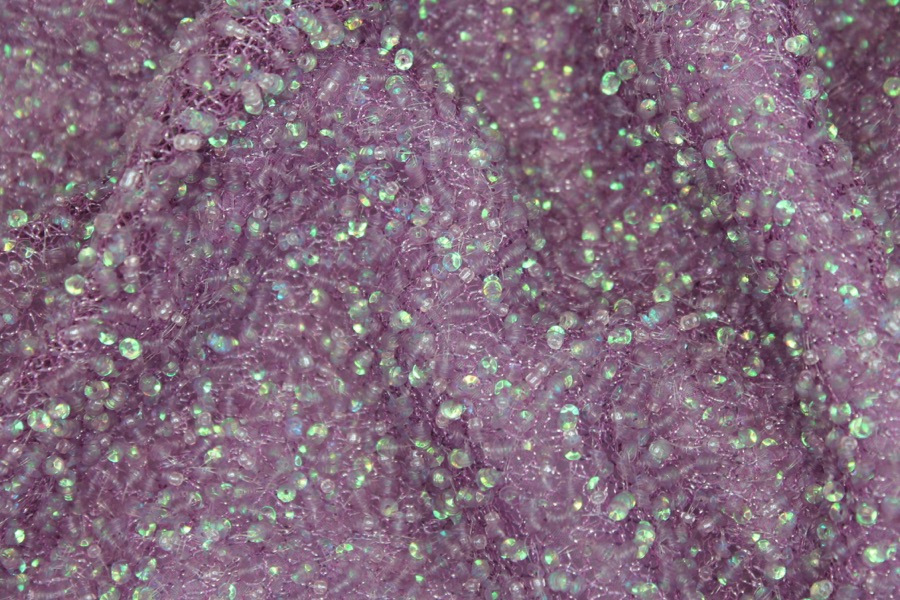 Encrusted Cupped Iridescent Micro-sequins on Mesh - African Violet fabric, image 7 of 8
