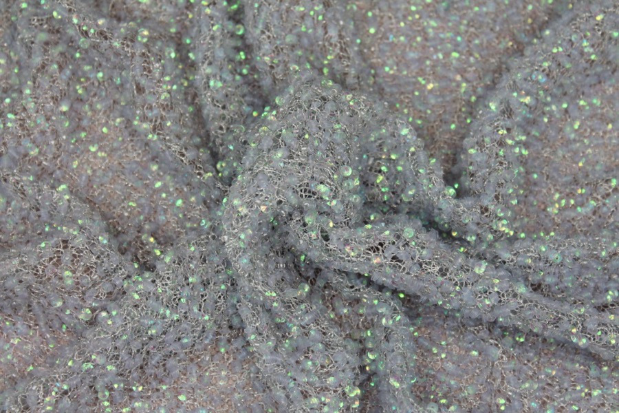 Encrusted Cupped Iridescent Micro-sequins on Mesh - Pale Blue fabric, image 6 of 6
