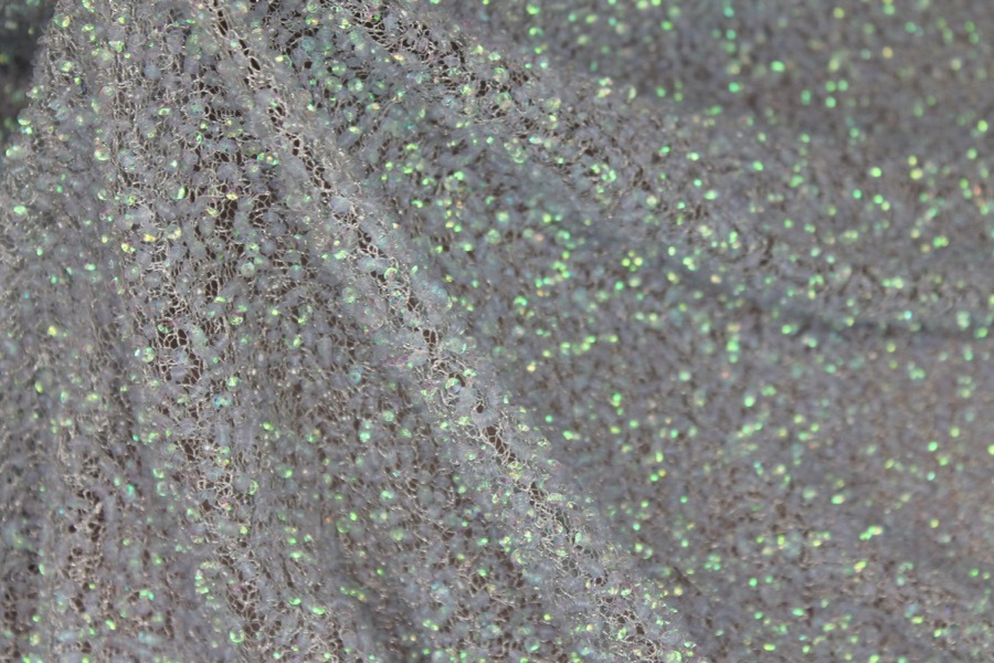 Encrusted Cupped Iridescent Micro-sequins on Mesh - Pale Blue fabric, image 3 of 6