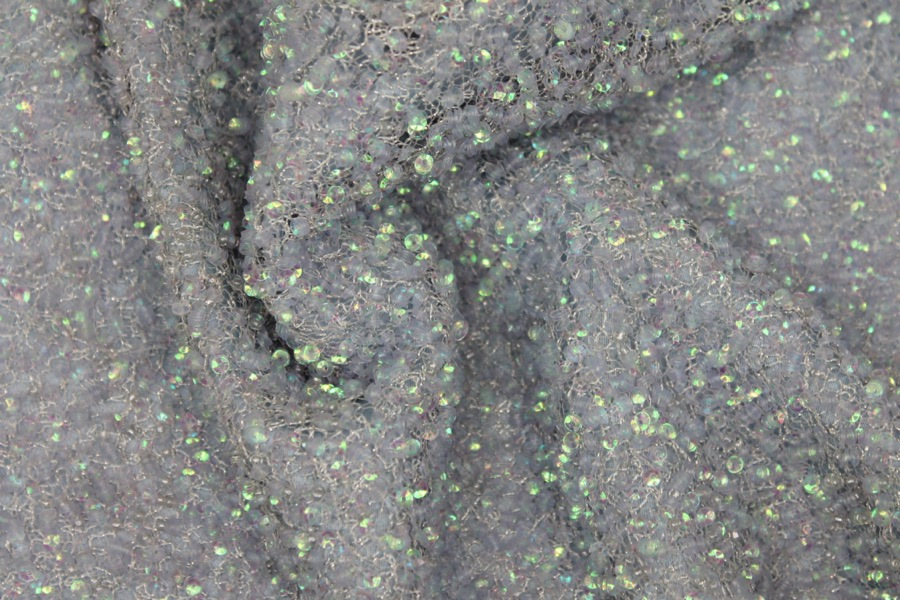 Encrusted Cupped Iridescent Micro-sequins on Mesh - Pale Blue fabric, image 4 of 6