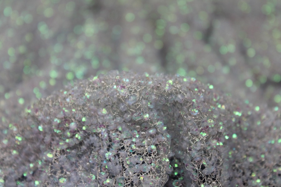 Encrusted Cupped Iridescent Micro-sequins on Mesh - Pale Blue fabric