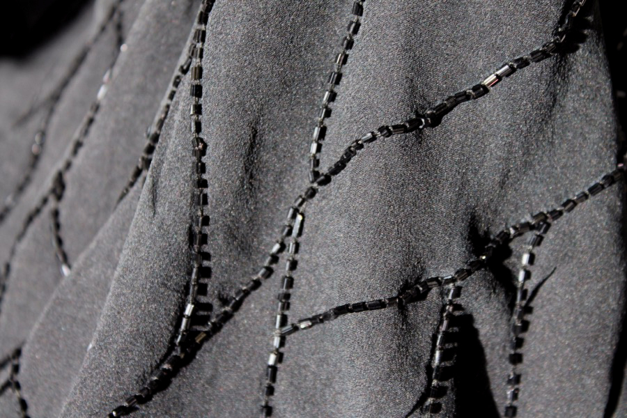 Black Silk Chiffon with Beaded Black Lines fabric