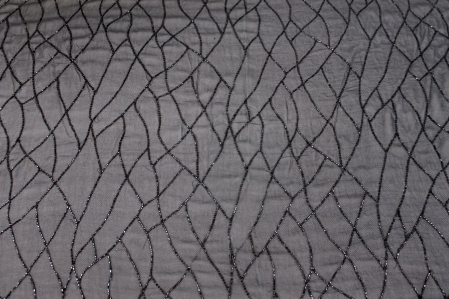 Black Silk Chiffon with Beaded Black Lines fabric, image 3 of 9