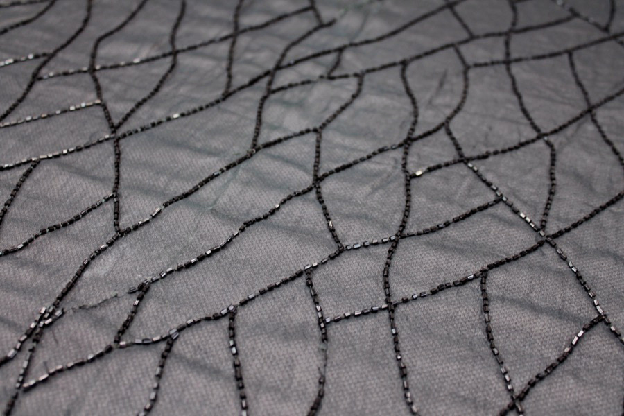 Black Silk Chiffon with Beaded Black Lines fabric, image 4 of 9