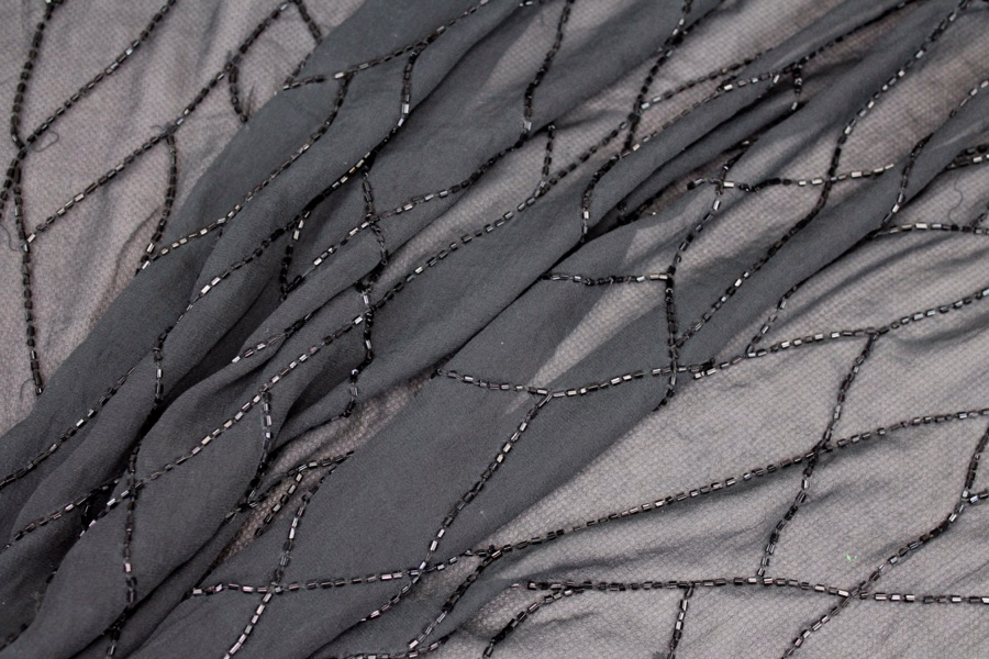 Black Silk Chiffon with Beaded Black Lines fabric, image 5 of 9