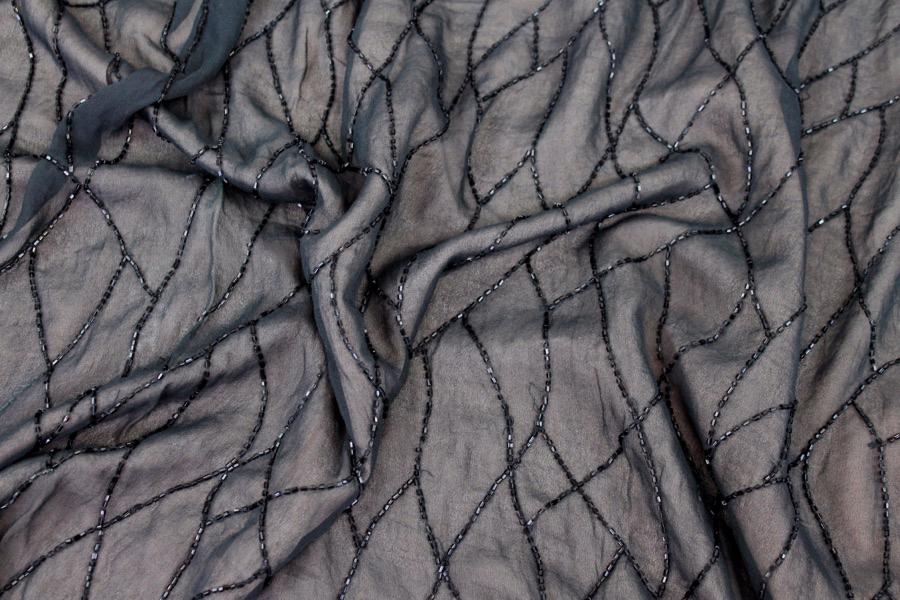 Black Silk Chiffon with Beaded Black Lines fabric, image 7 of 9