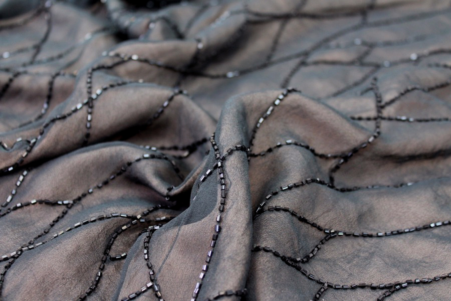 Black Silk Chiffon with Beaded Black Lines fabric, image 6 of 9