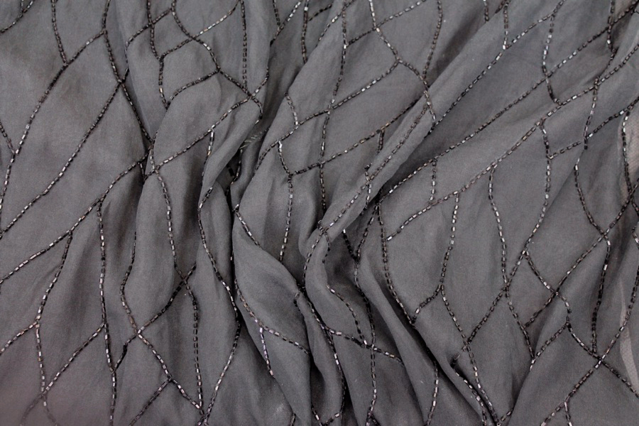 Black Silk Chiffon with Beaded Black Lines fabric, image 8 of 9