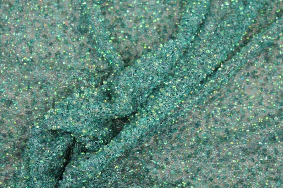 Encrusted Cupped Iridescent Micro-sequins on Mesh - Peacock fabric, image 4 of 7