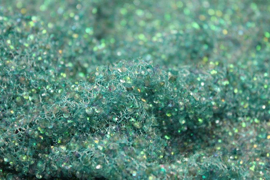 Encrusted Cupped Iridescent Micro-sequins on Mesh - Peacock fabric
