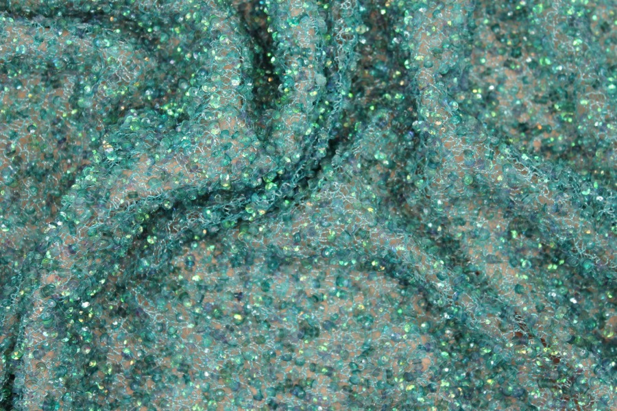 Encrusted Cupped Iridescent Micro-sequins on Mesh - Peacock fabric, image 6 of 7