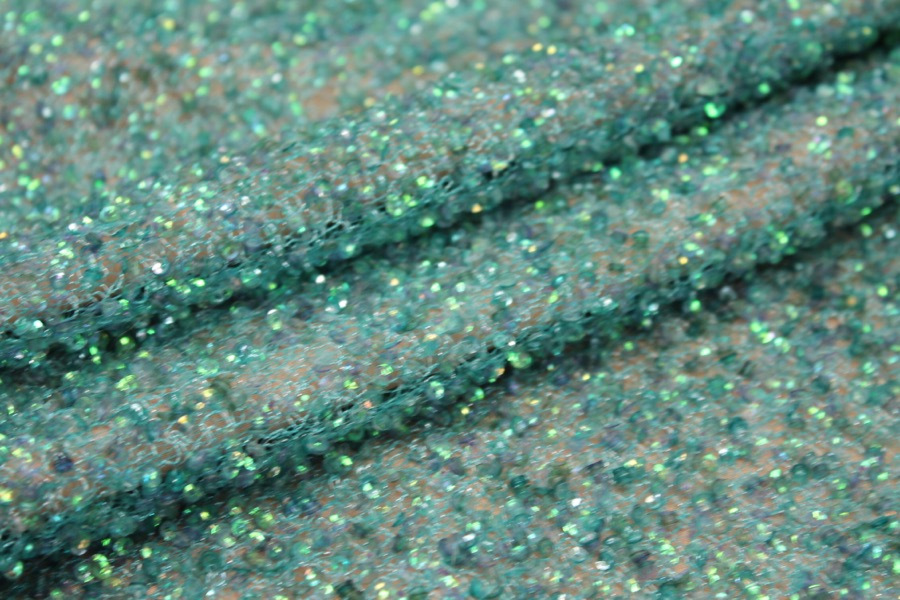 Encrusted Cupped Iridescent Micro-sequins on Mesh - Peacock fabric, image 7 of 7