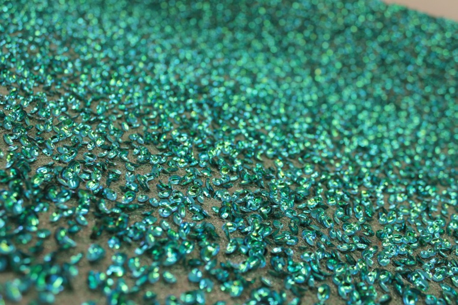 Oval Cupped Iridescent Metallic Peacock Sequins on Mesh fabric, image 3 of 7