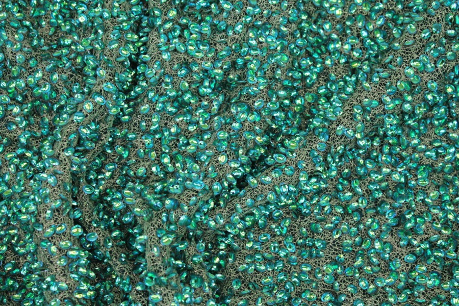 Oval Cupped Iridescent Metallic Peacock Sequins on Mesh fabric, image 5 of 7
