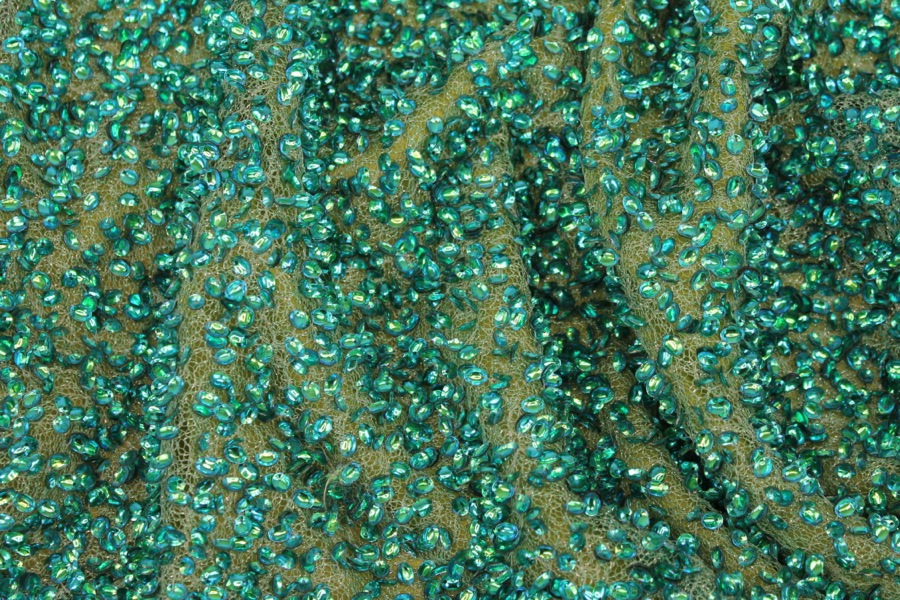 Oval Cupped Iridescent Metallic Peacock Sequins on Mesh fabric, image 7 of 7