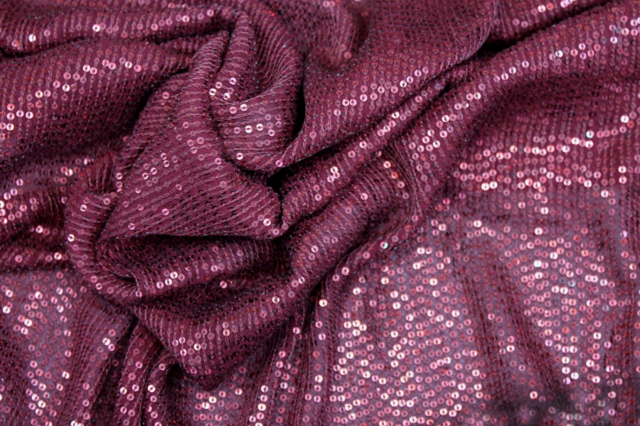 Micro Sequin On Silk Chiffon - Burgundy fabric, image 4 of 5