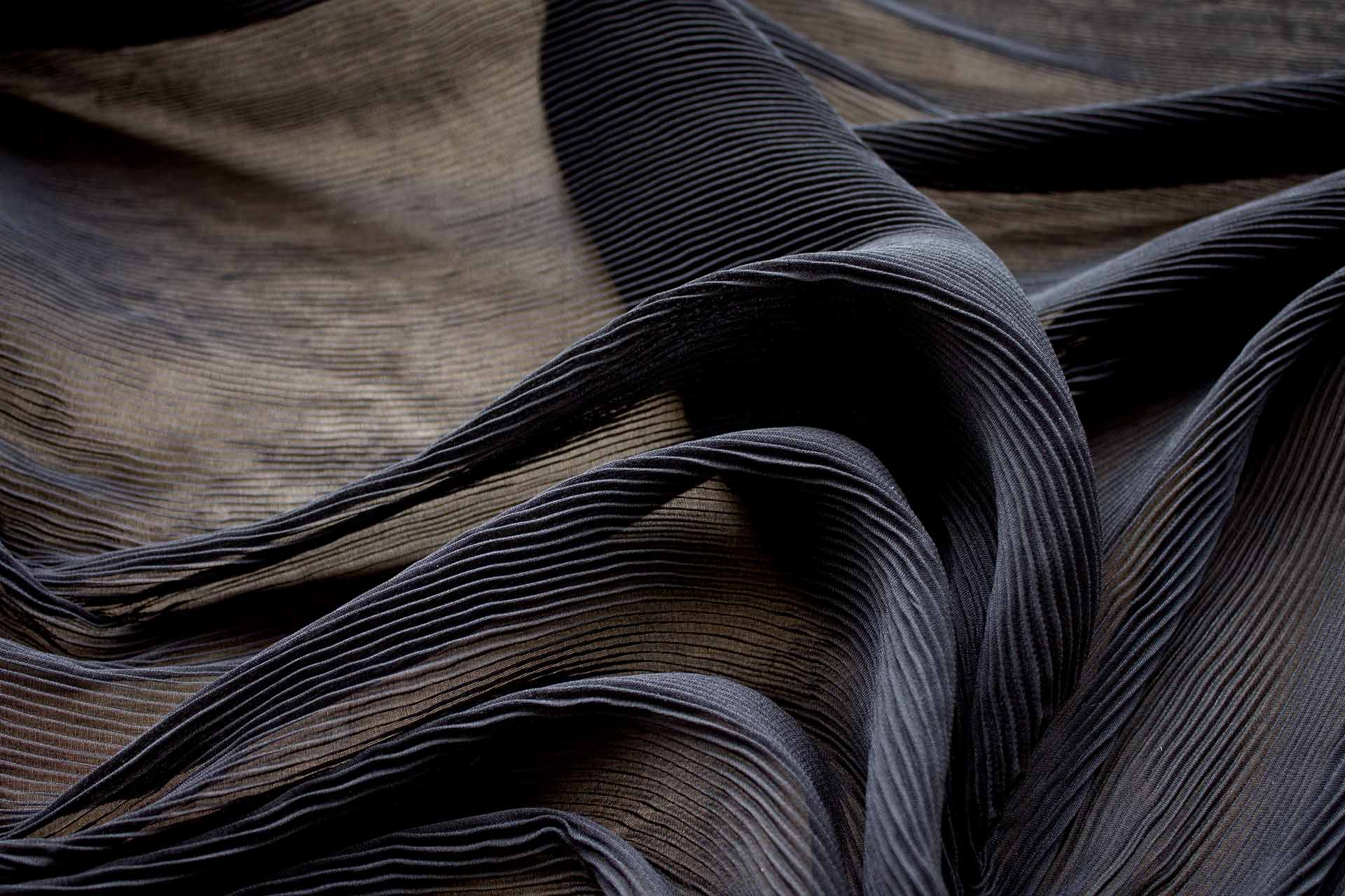 Pleated Crisp Polyester Georgette - Black fabric, image 2 of 7