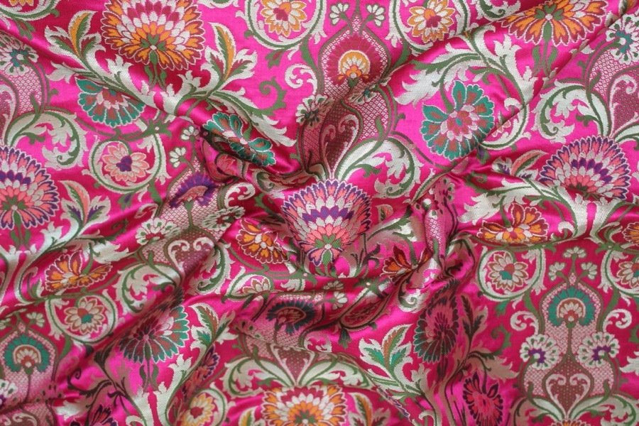 Heavy Banaras Brocade - Deep Pink/Multi fabric