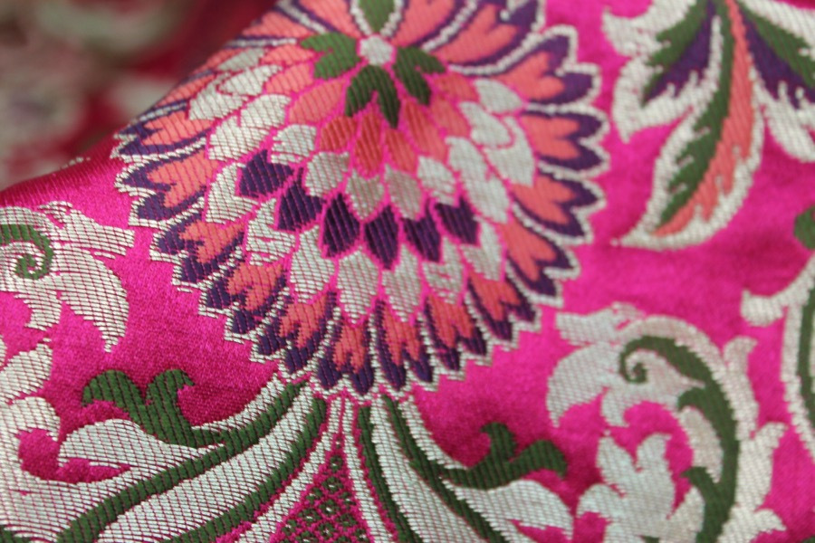 Heavy Banaras Brocade - Deep Pink/Multi fabric, image 3 of 6