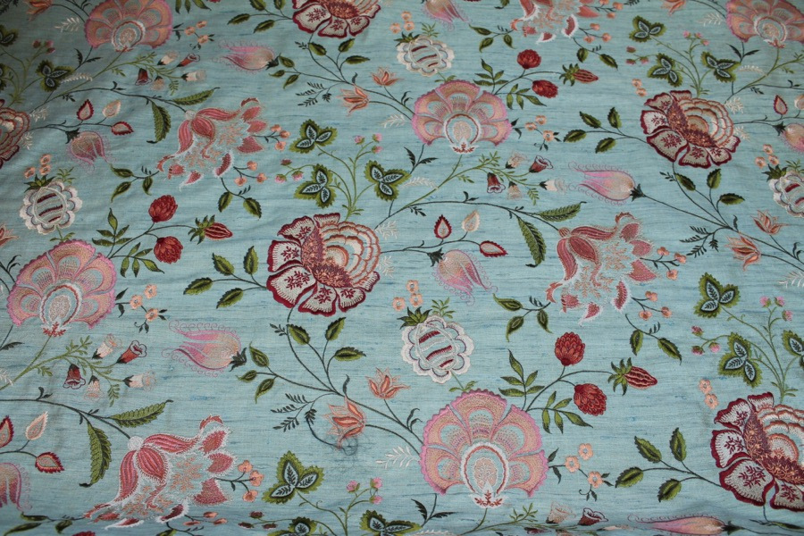 Sage Green Textured Raw Silk with Floral Embroidery fabric, image 5 of 10