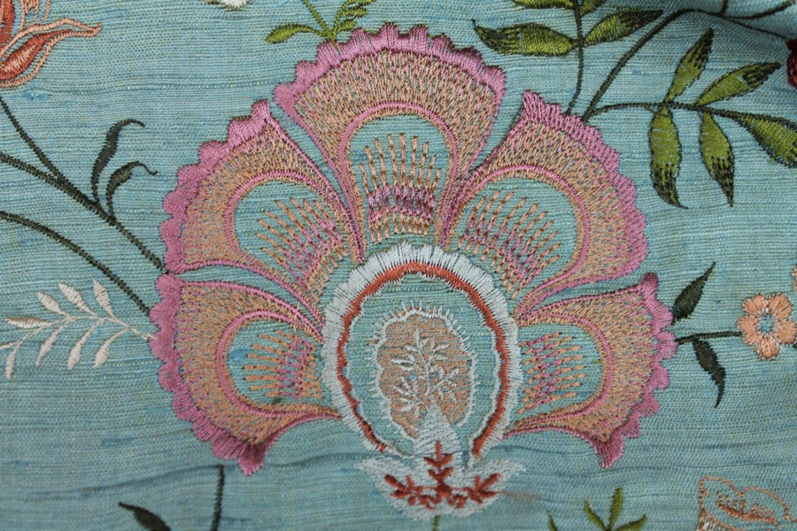 Sage Green Textured Raw Silk with Floral Embroidery fabric, image 8 of 10