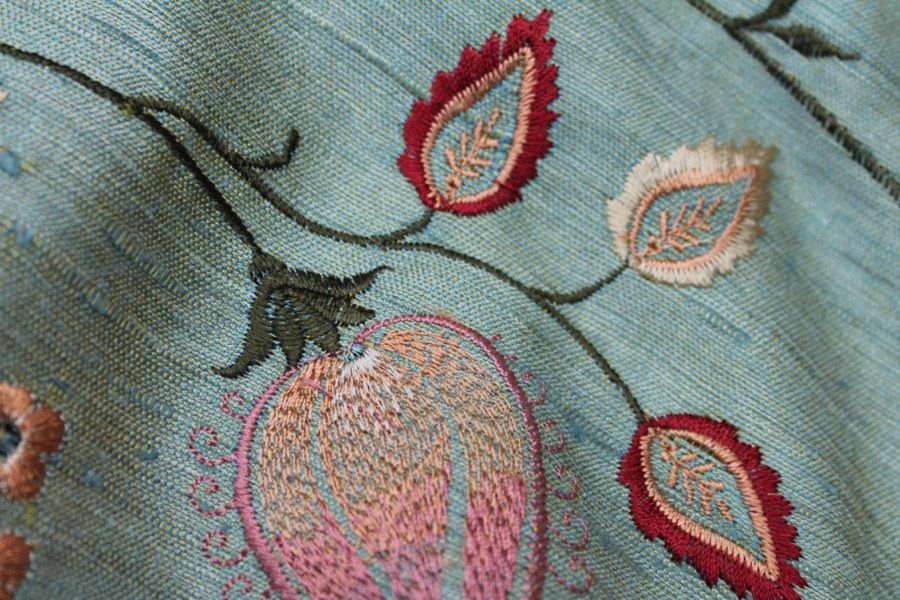 Sage Green Textured Raw Silk with Floral Embroidery fabric, image 9 of 10