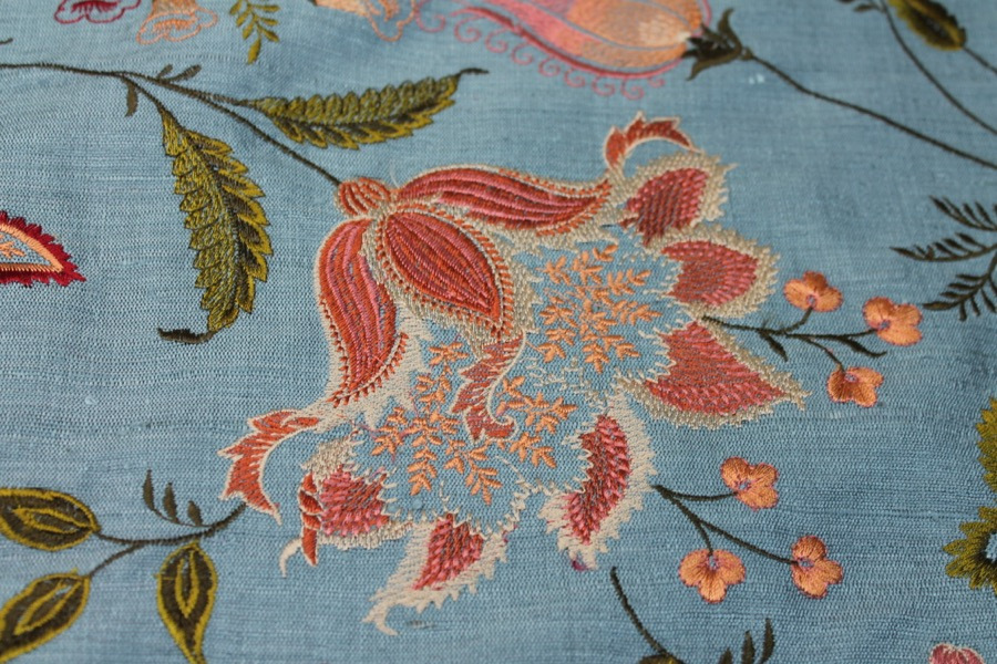 Dusty Blue Textured Raw Silk with Floral Embroidery fabric, image 5 of 8