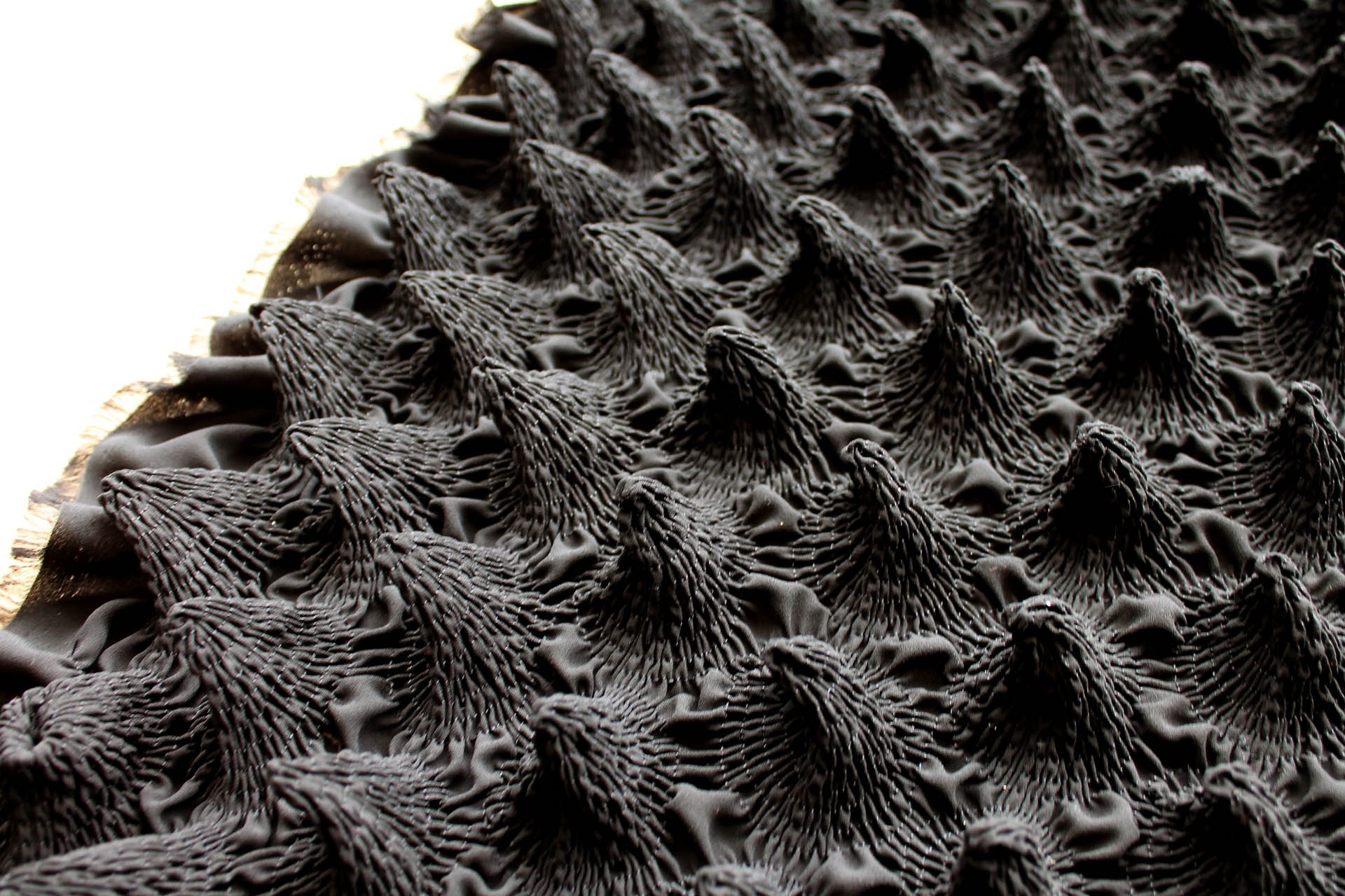 "Point" Shirred Recycled Polyester Georgette - Black fabric, image 4 of 8