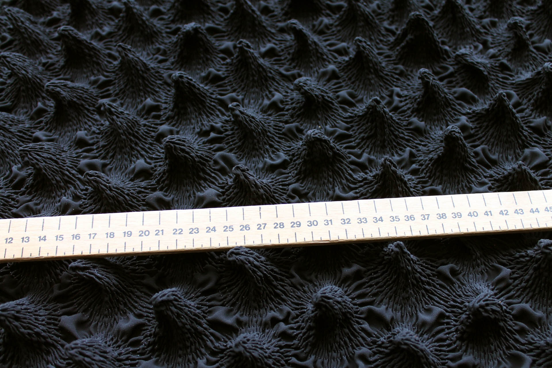 "Point" Shirred Recycled Polyester Georgette - Black fabric, image 6 of 8