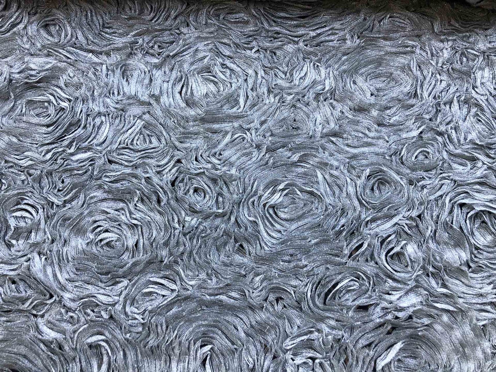Silver Cord Rosette Applique on Black Lace fabric, image 6 of 6