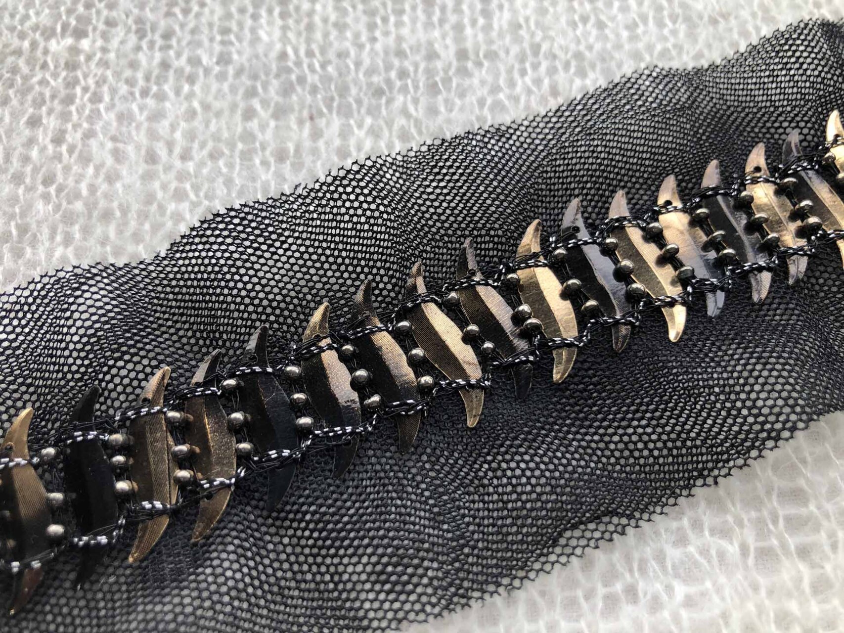 S-Shaped Sequin Trim with Beads - Single Black and Antique Gold, image 4 of 4