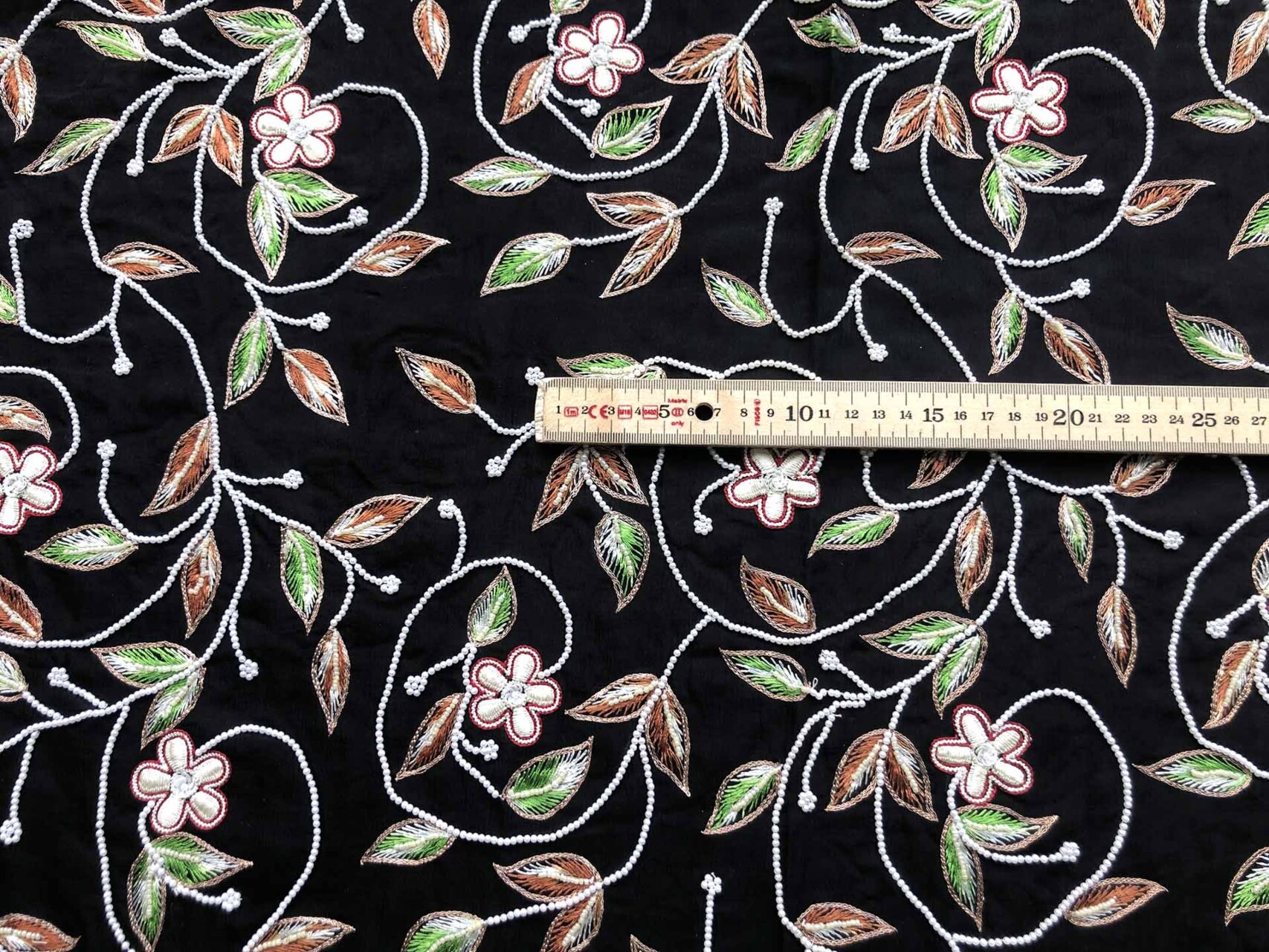 Black Chiffon with Leaf Embroidery and Pearl Beads fabric, image 5 of 6