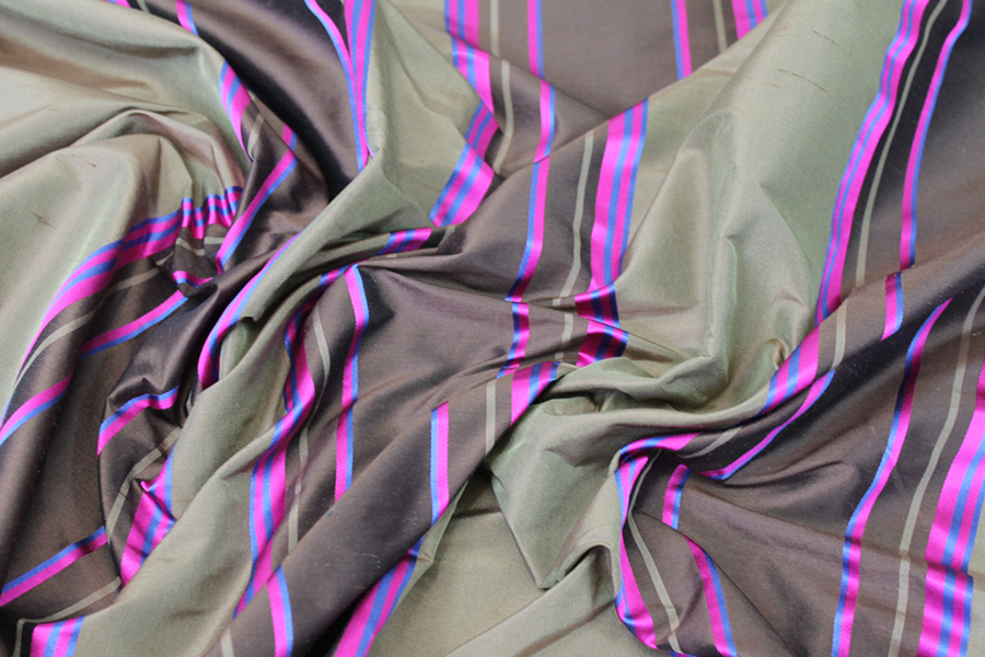 Satin Stripe Taffeta - Brown Khaki Blue Pink - 1.7m Piece fabric, image 2 of 7