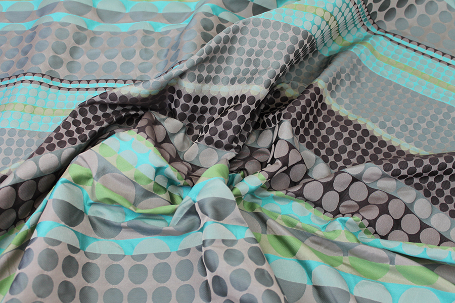 Geometric Brocade - Greens, Turquoises and Beige fabric, image 3 of 10