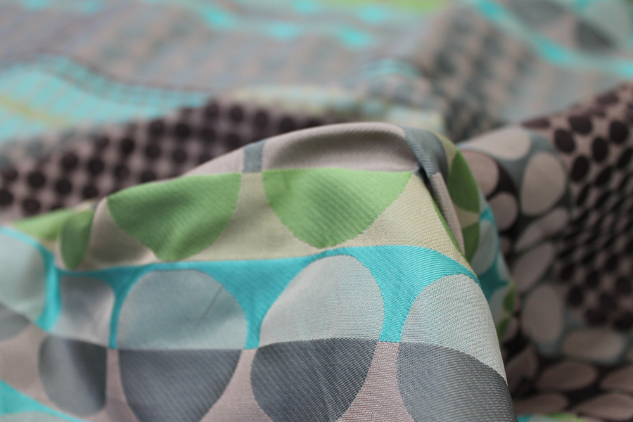 Geometric Brocade - Greens, Turquoises and Beige fabric, image 6 of 10