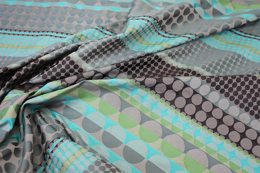 Geometric Brocade - Greens, Turquoises and Beige fabric