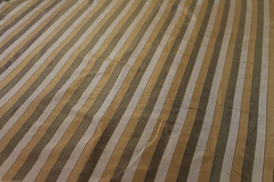 Wide Striped Silk Dupion - Khaki and Dark Brown fabric, image 2 of 7