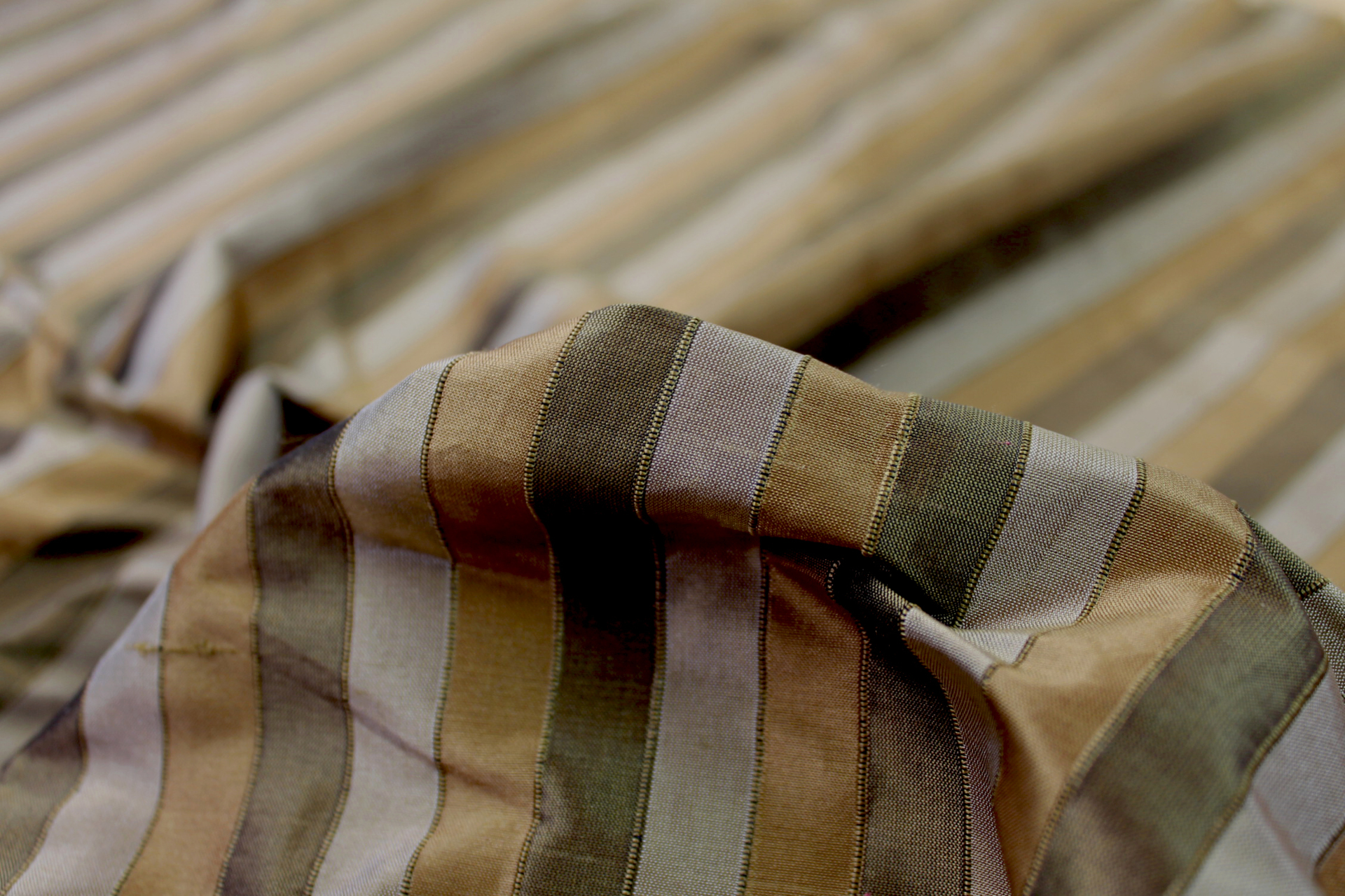 Wide Striped Silk Dupion - Khaki and Dark Brown fabric, image 5 of 7